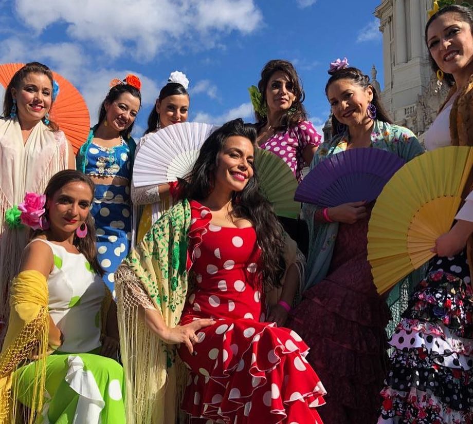 Flamenco group ensemble with fans